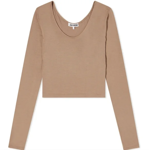 Joah Brown Scoop Neck Long Sleeve Top In Sienna, Light Brown Tan, EUC xs/s - Picture 9 of 12